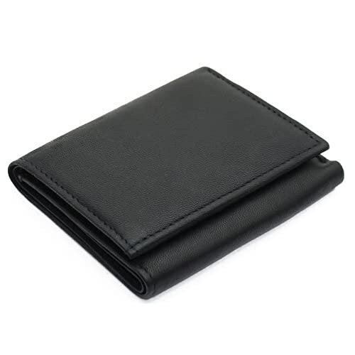 Black Handcrafted Genuine Leather Mens Trifold Wallet Front Pocket ID Holder