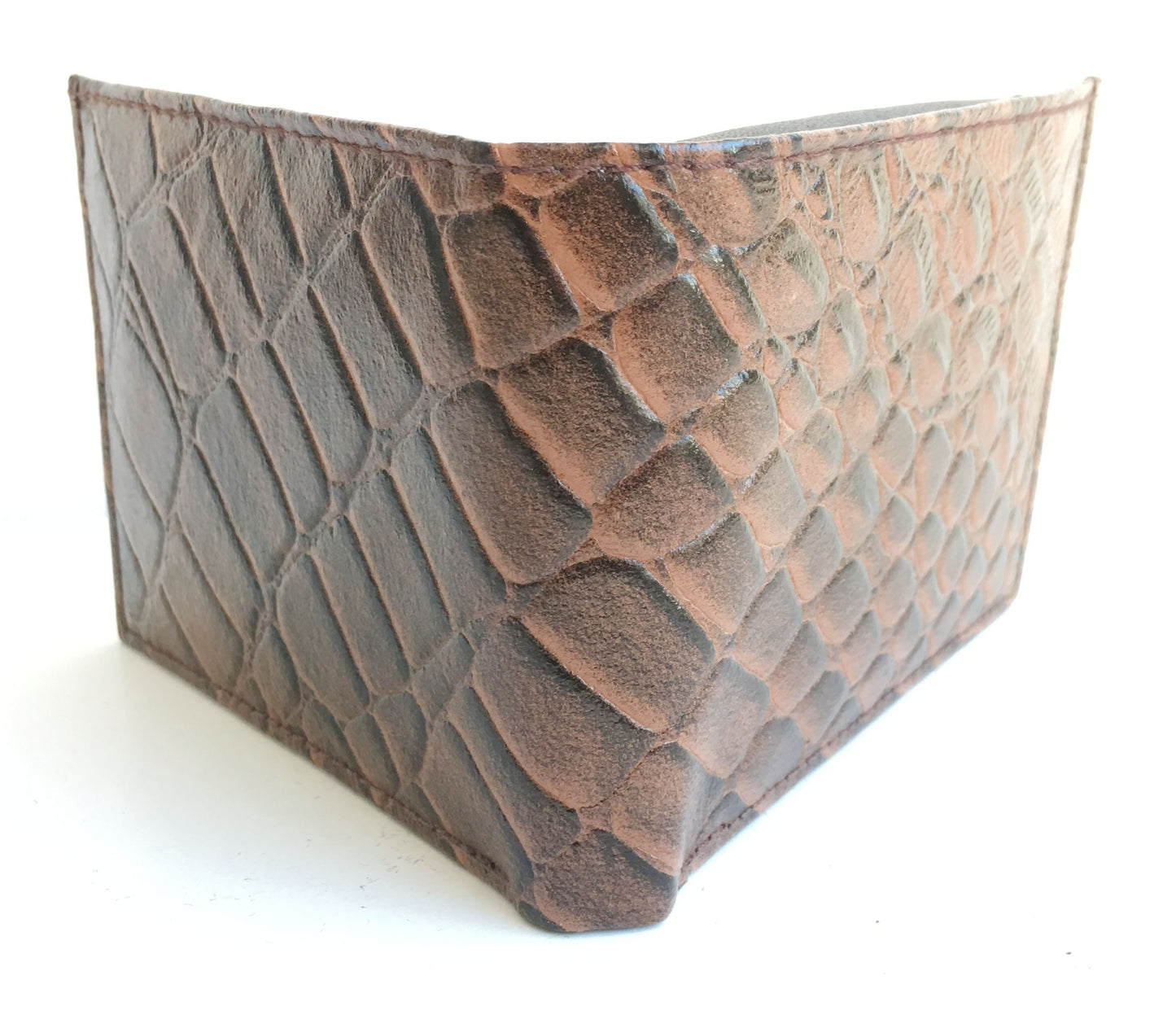 Genuine Cowhide Leather Croc Print Men's Flap Top Card Bifold Wallets Cowboy Western Style