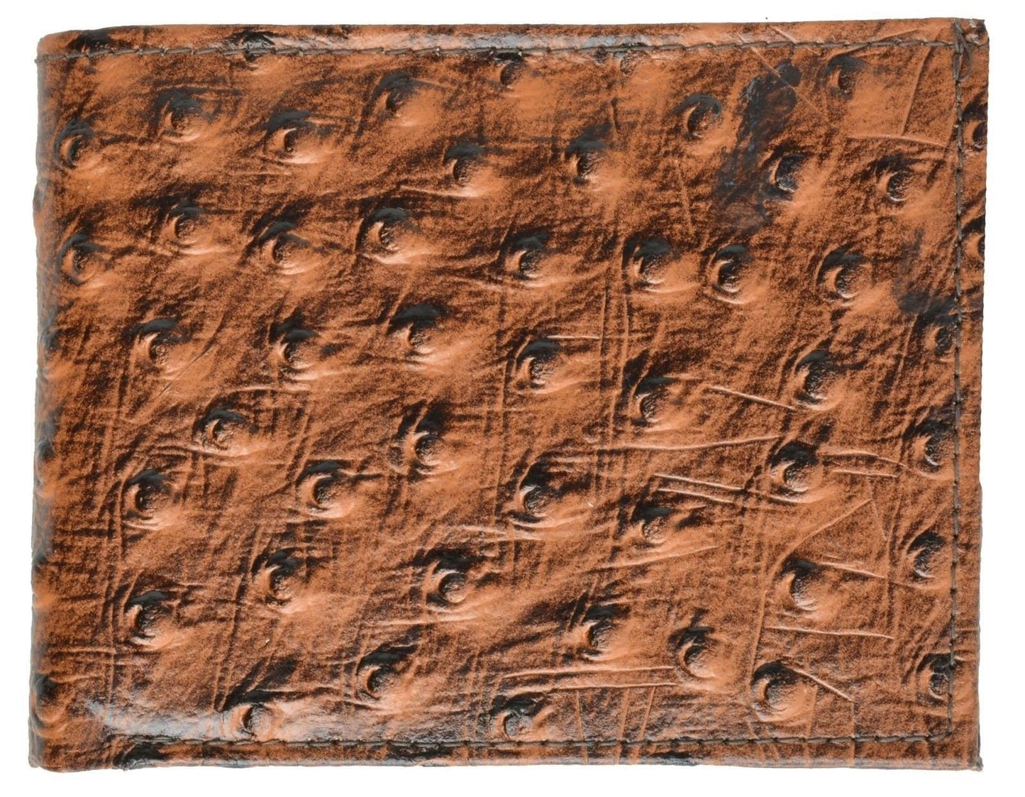 Genuine Cowhide Leather Ostrich Print Men's Bifold  Flap Top Wallets Cowboy Western Style