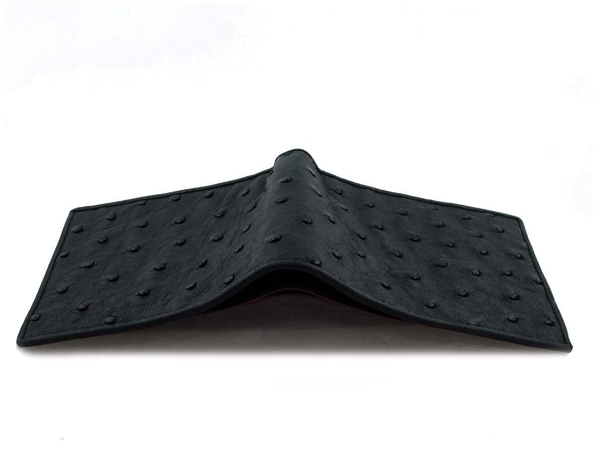 Genuine Cowhide Leather Ostrich Print Men's Bifold  Flap Top Wallets Cowboy Western Style