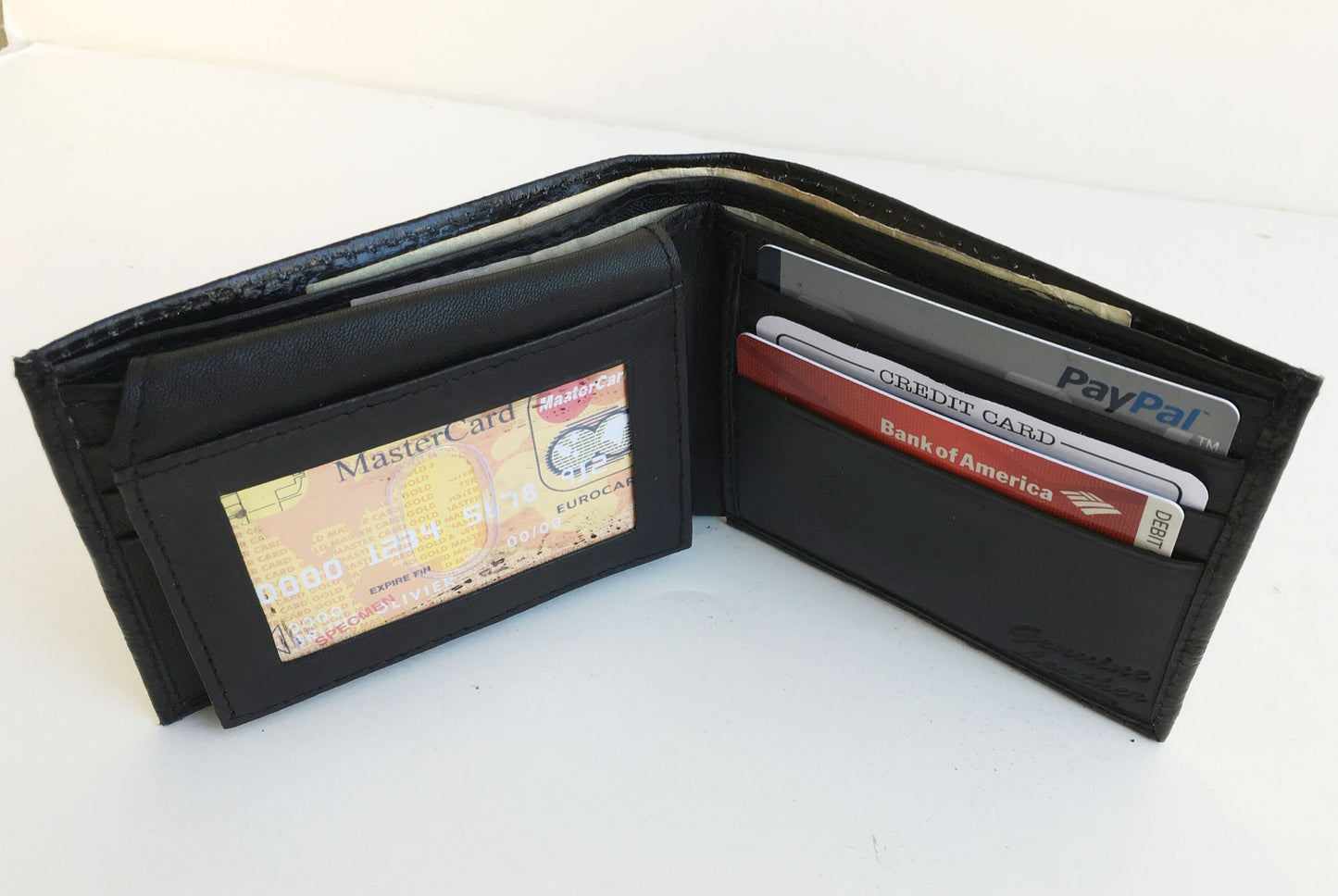 Genuine Cowhide Leather Ostrich Print Men's Bifold  Flap Top Wallets Cowboy Western Style