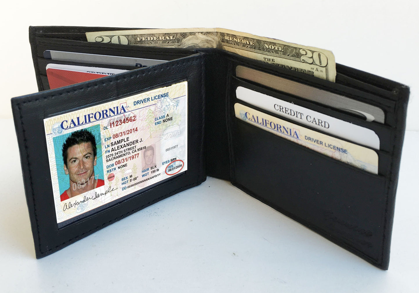 RFID Blocking Genuine Leather Men's Bifold Wallet Center Flap Credit Card ID  Holder