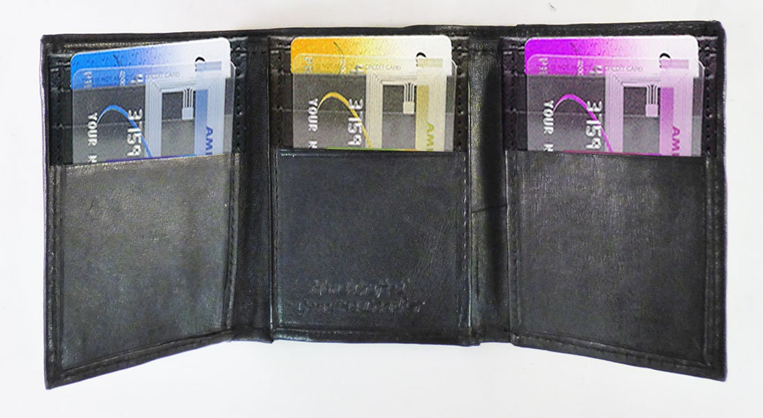 Black RFID Blocking Handcrafted Genuine Leather Mens Trifold Wallet Front Pocket ID badge Holder