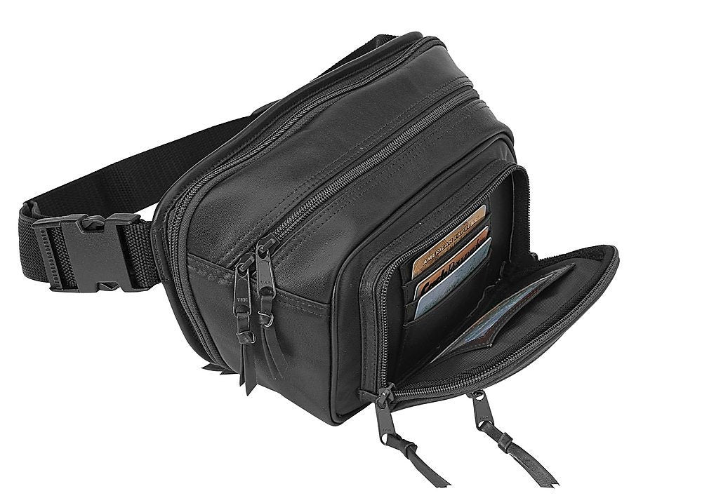 Black Handcrafted Top Grain Leather Concealed Carry Fanny Pack Waist Bag CCW