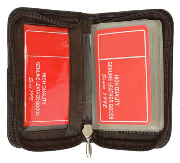 RFID Blocking Genuine Leather Business Card Holder Clear Plastic Inserts Pocket Organizer Wallet