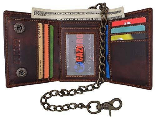 RFID Blocking Vintage Cowhide Leather Men's Biker's Chain Wallet