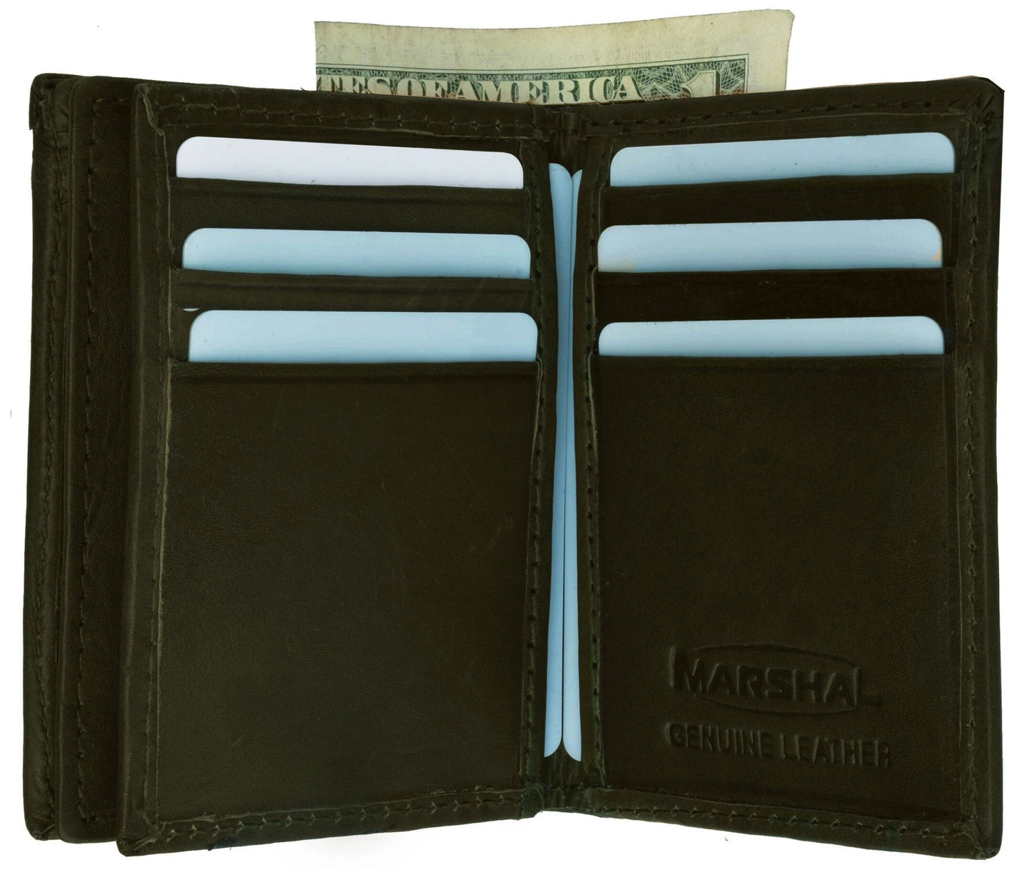 RFID Blocking Black Genuine Leather ID Credit Cards Pocket Business Center Flap Men's Wallet