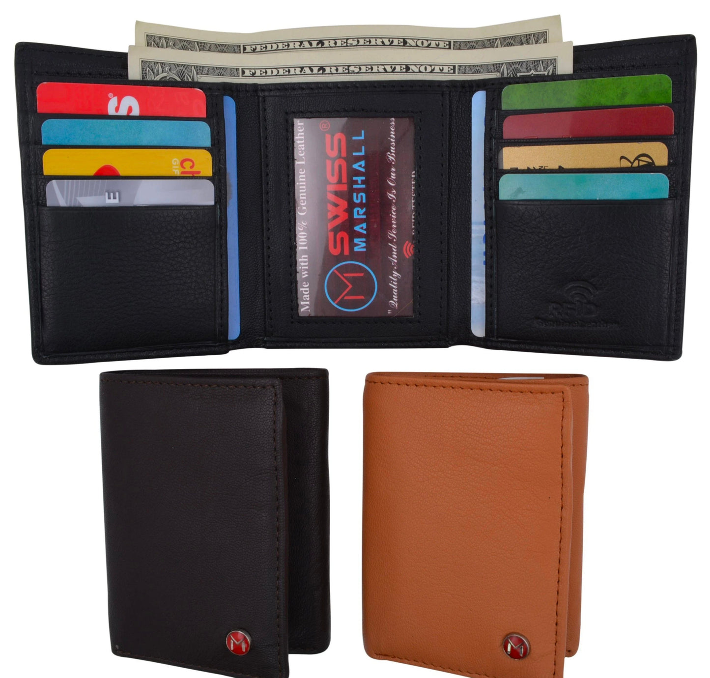 RFID Blocking Handcrafted Cowhide Genuine Leather Men's Trifold Premium Wallet