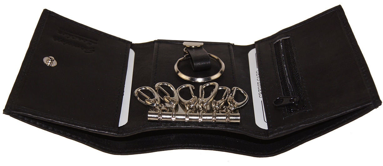 Genuine Cowhide Leather Men's Keychain Case Key Ring Card Holder Wallet