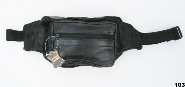 Black Leather Sport Fanny Pack Travel Waist Hip Jogging Zip Hip Bag Unisex