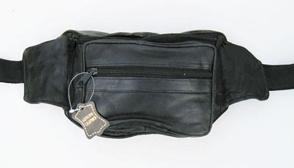 Black Leather Sport Fanny Pack Travel Waist Hip Jogging Zip Hip Bag Unisex
