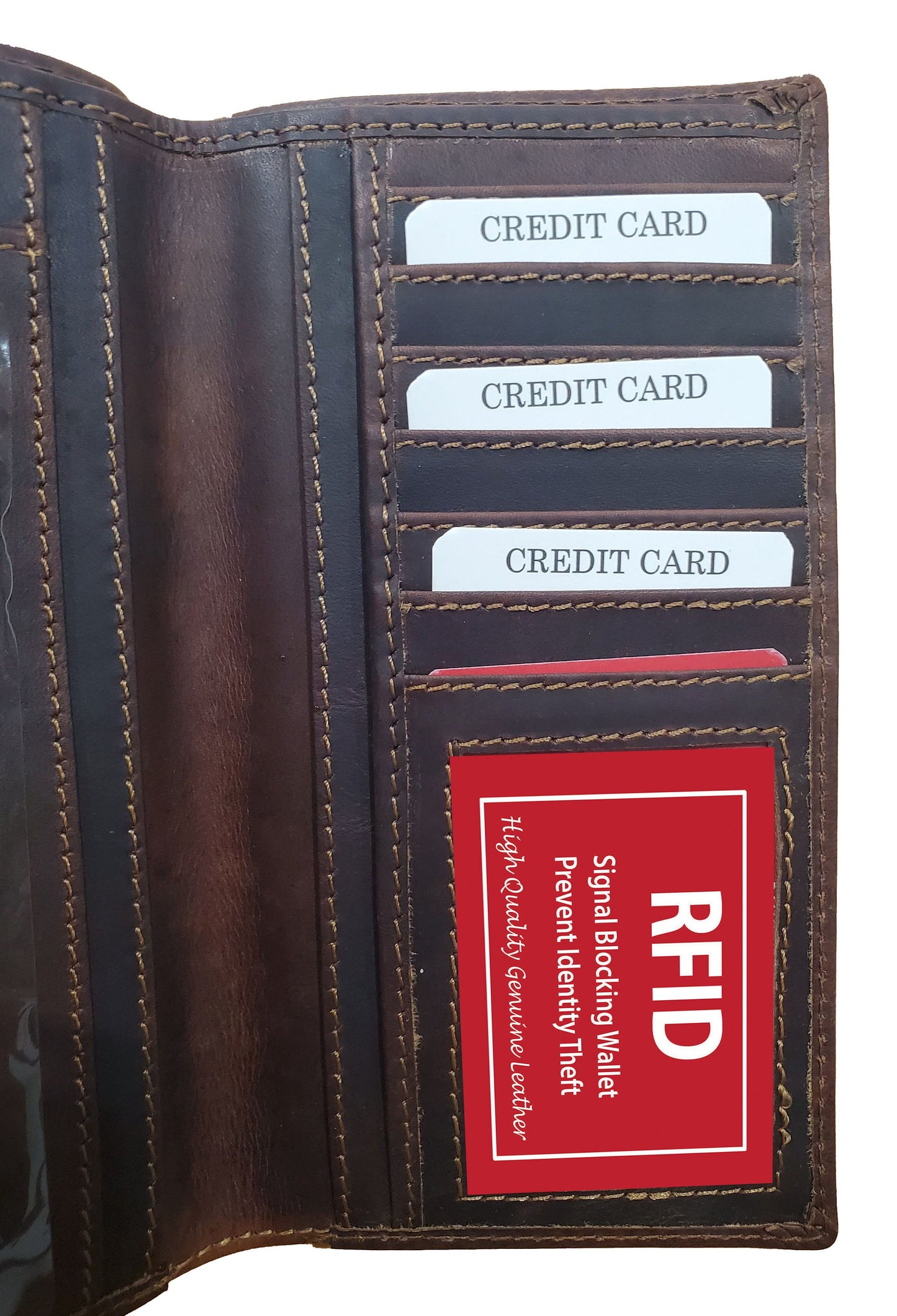 Hunter Brown Brown RFID Blocking Vintage Hunter Leather Men's Checkbook Wallet Full Grain Cowhide Center Credit Card Organizer