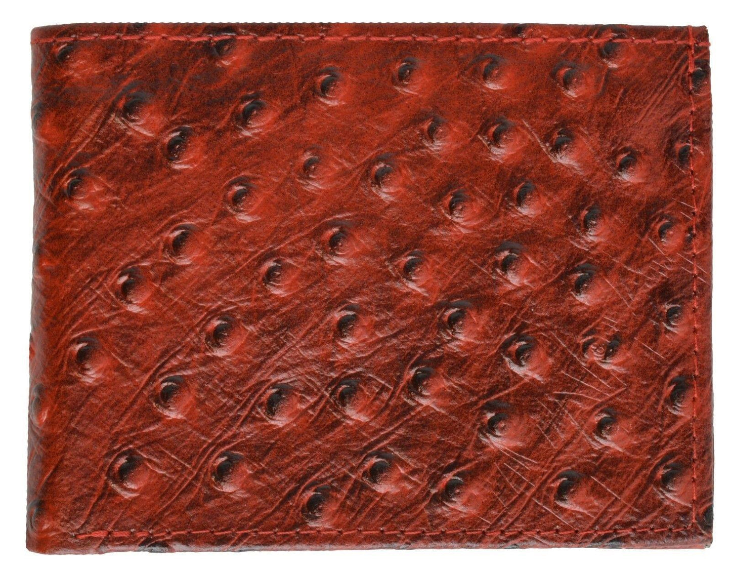 Genuine Cowhide Leather Ostrich Print Men's Bifold  Flap Top Wallets Cowboy Western Style