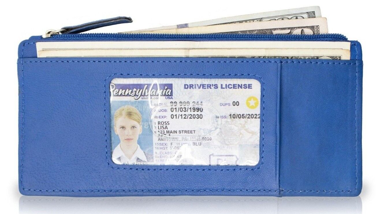 RFID Blocking Leather Women's Stacker Wallet Card Case ID Window Zip Pocket